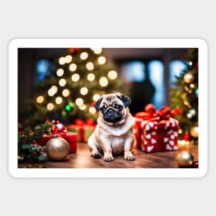 Tiny Pug Dog with Christmas Gifts Sticker